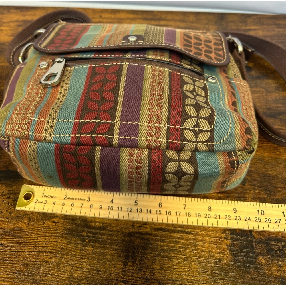 Fossil Patchwork Crossbody Shoulder Bag Canvas Leather Trim Purse Boho Y2K Style - Picture 11 of 16